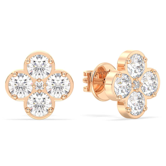 SOPHIA ROUND CUT DIAMOND CLOVE EAR STUDS, GOLD