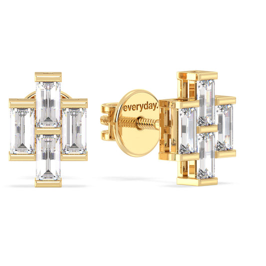 THEA BAGUETTE CUT BAR SET DIAMOND EAR STUDS, GOLD