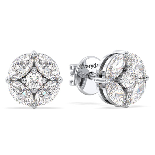 LILETTA MARQUISE AND ROUND CUT DIAMOND EAR STUDS, GOLD