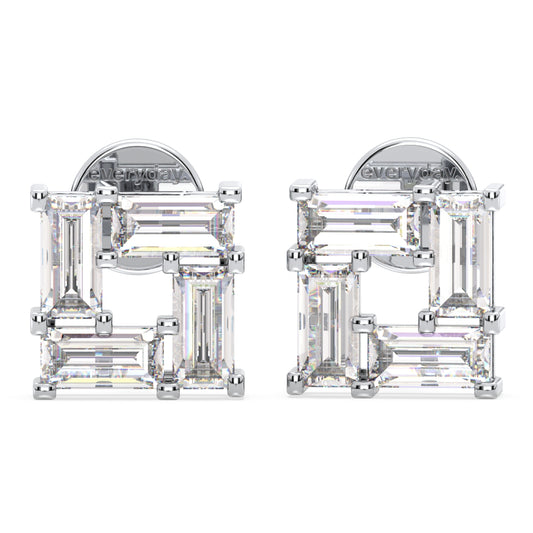 THEA BAGUETTE CUT DIAMOND CUBIC EAR STUDS, GOLD