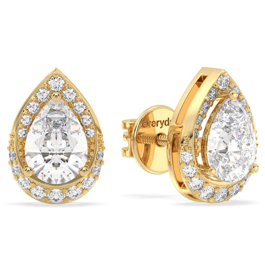 MARGUERITE PEAR CUT SOLITAIRE DIMENSIONAL STUDS WITH SIDE STONES, GOLD