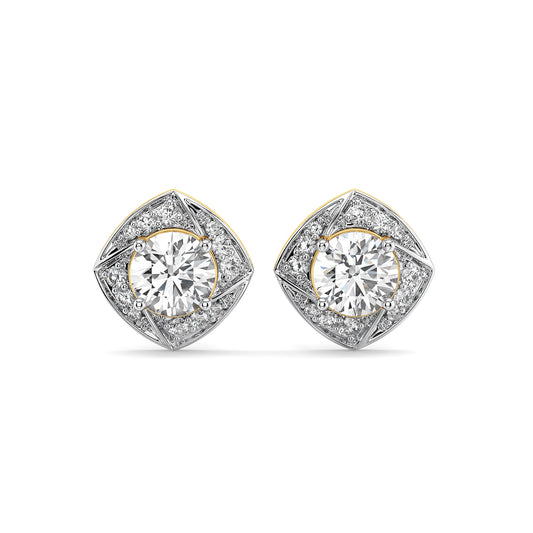 SOPHIA ROUND CUT SOLITAIRE DIMENSIONAL SQUARE STUDS WITH SIDE STONES, GOLD