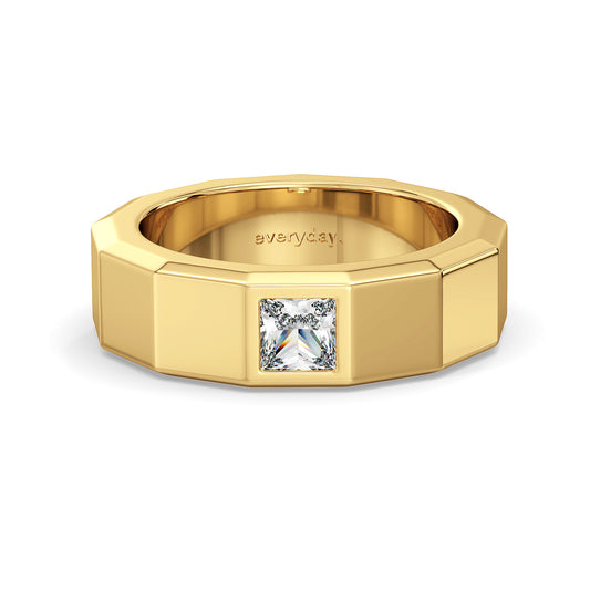 OLIVER BEZEL SET PIRNCESS CUT SOLITAIRE RING, GOLD