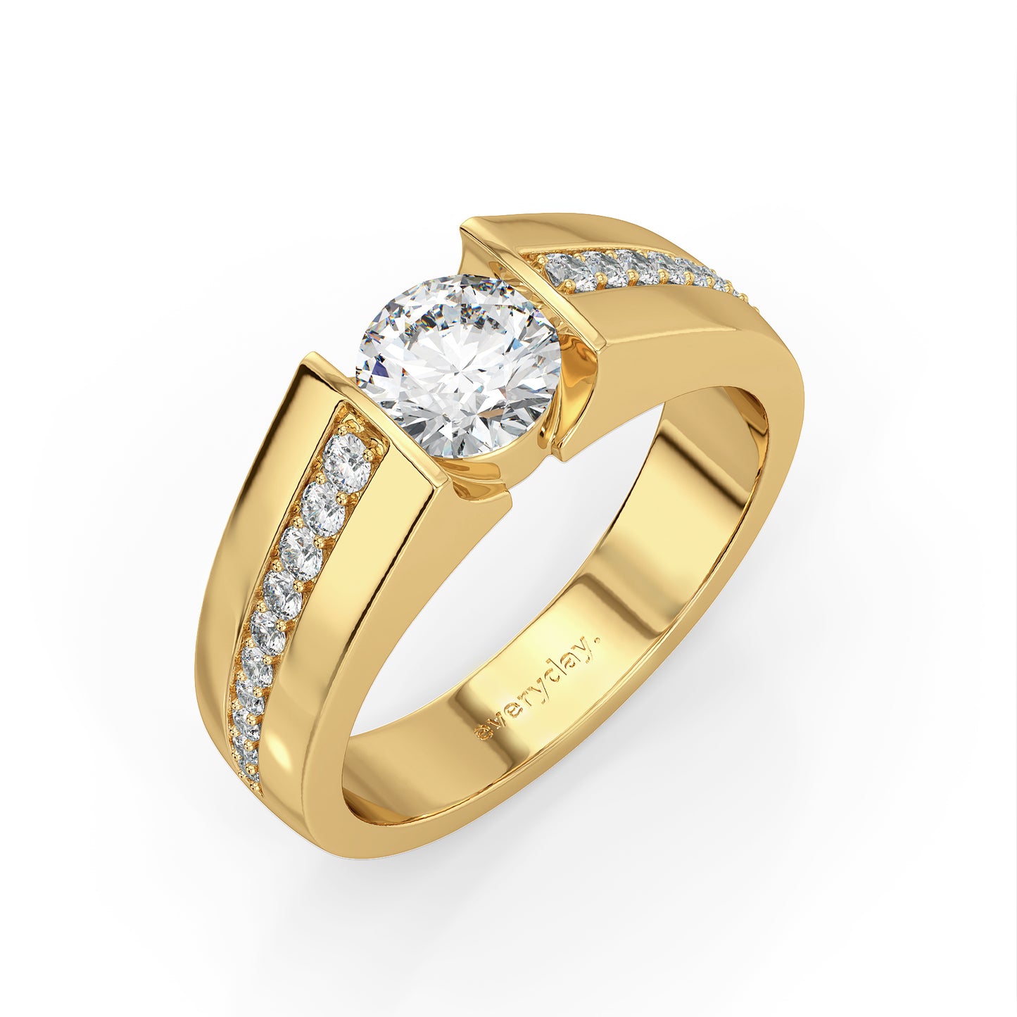 ARTHUR CHANNEL SET ROUND CUT SOLITAIRE RING WITH STUDDED SHANK, GOLD