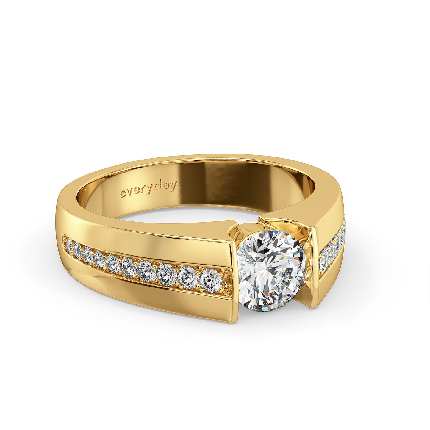 ARTHUR CHANNEL SET ROUND CUT SOLITAIRE RING WITH STUDDED SHANK, GOLD