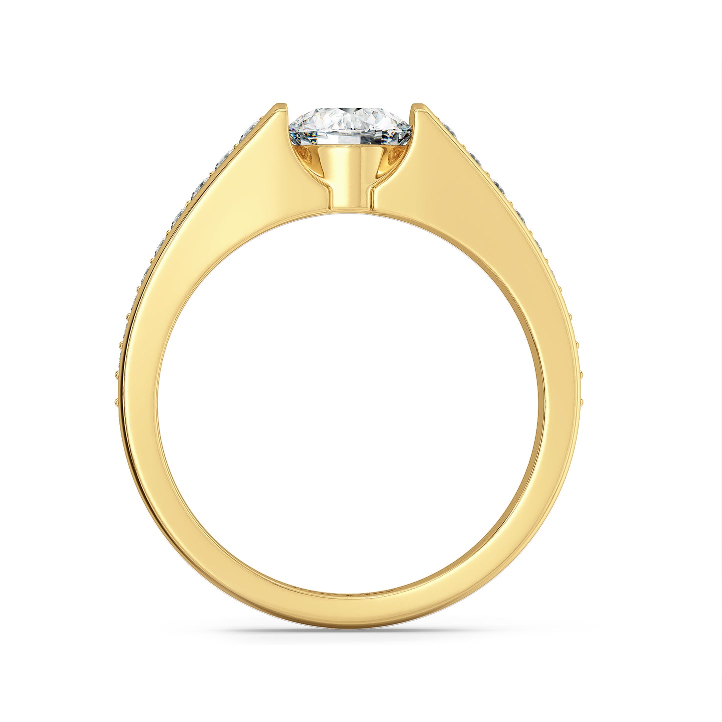 ARTHUR CHANNEL SET ROUND CUT SOLITAIRE RING WITH STUDDED SHANK, GOLD