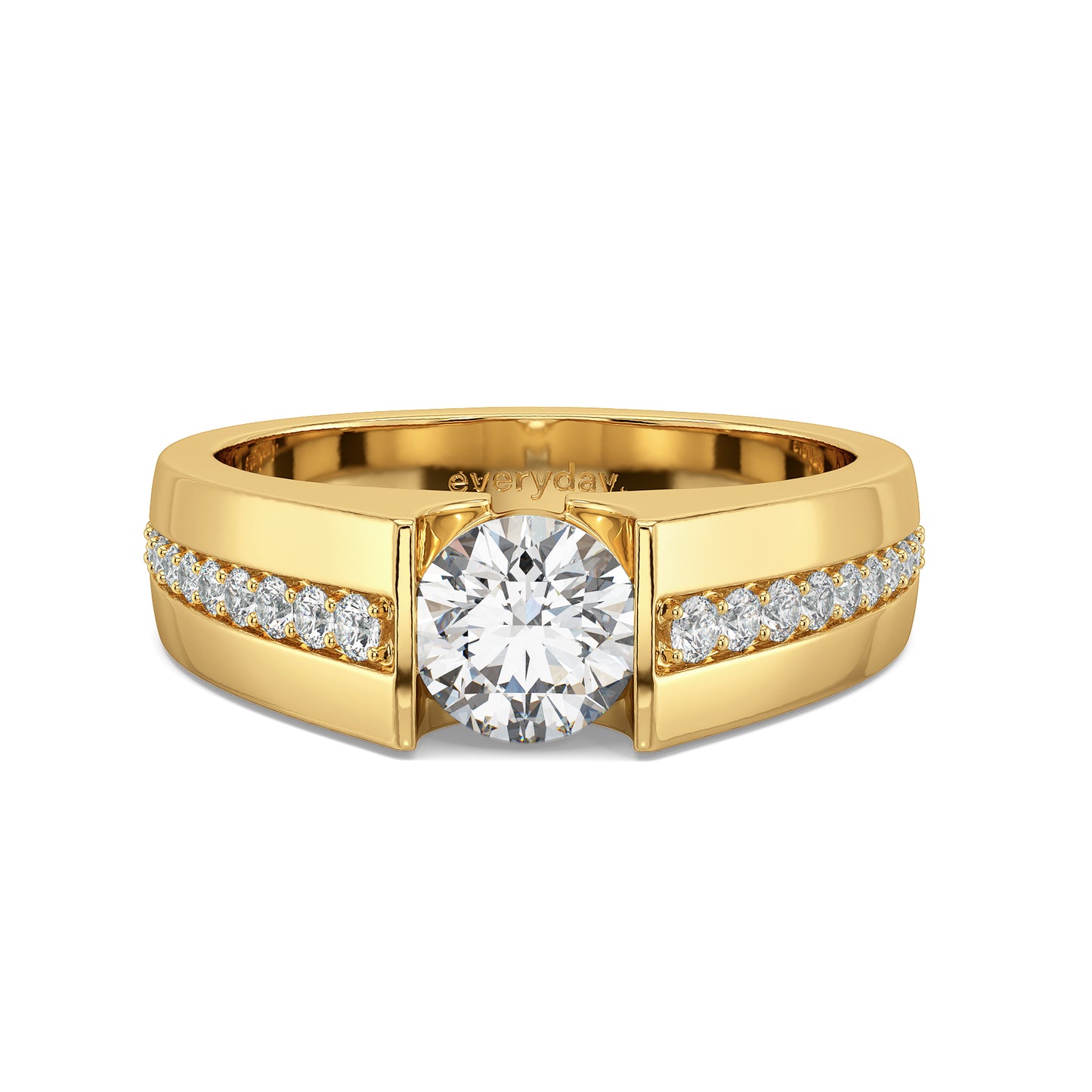 ARTHUR CHANNEL SET ROUND CUT SOLITAIRE RING WITH STUDDED SHANK, GOLD