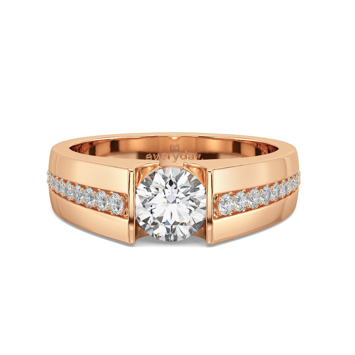 ARTHUR CHANNEL SET ROUND CUT SOLITAIRE RING WITH STUDDED SHANK, GOLD