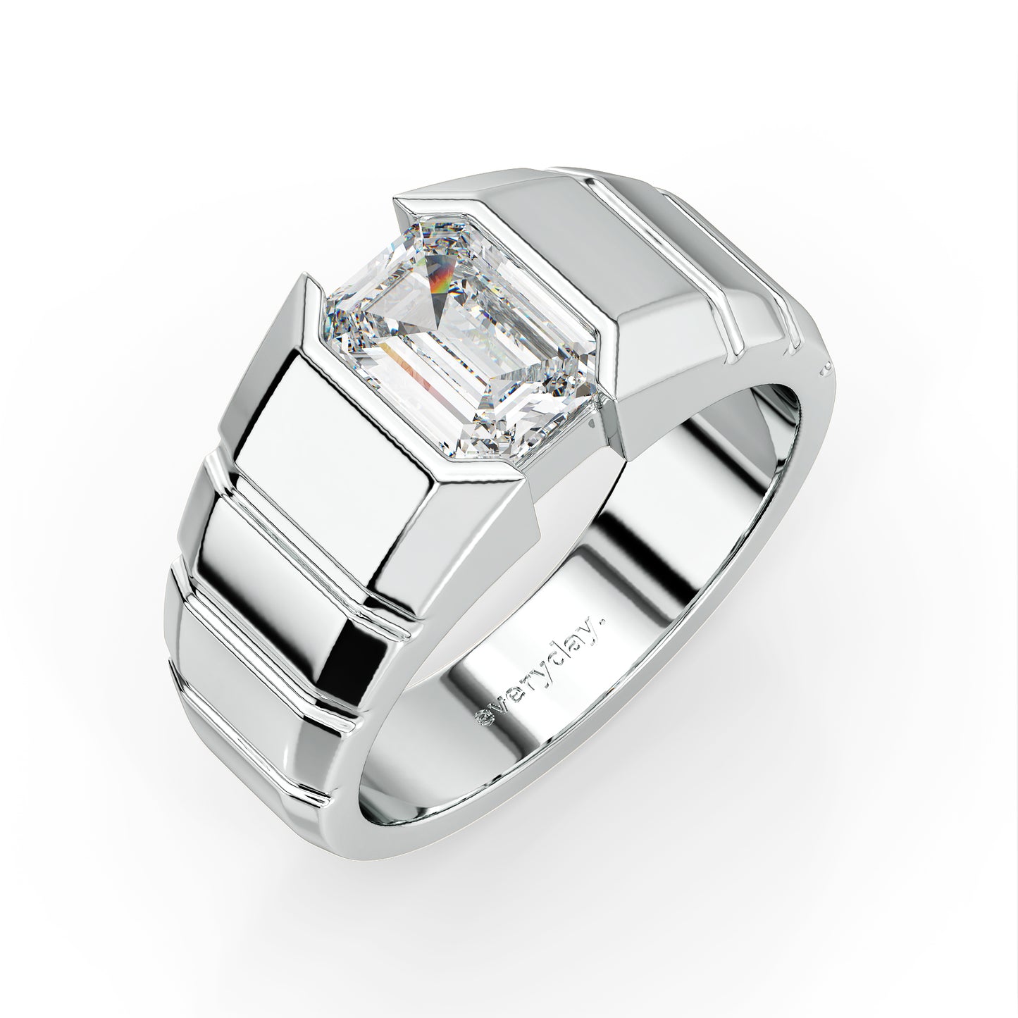 AMBROSE CHANNEL SET EMERALD CUT SOLITAIRE RING WITH TEXTURED SHANK, GOLD