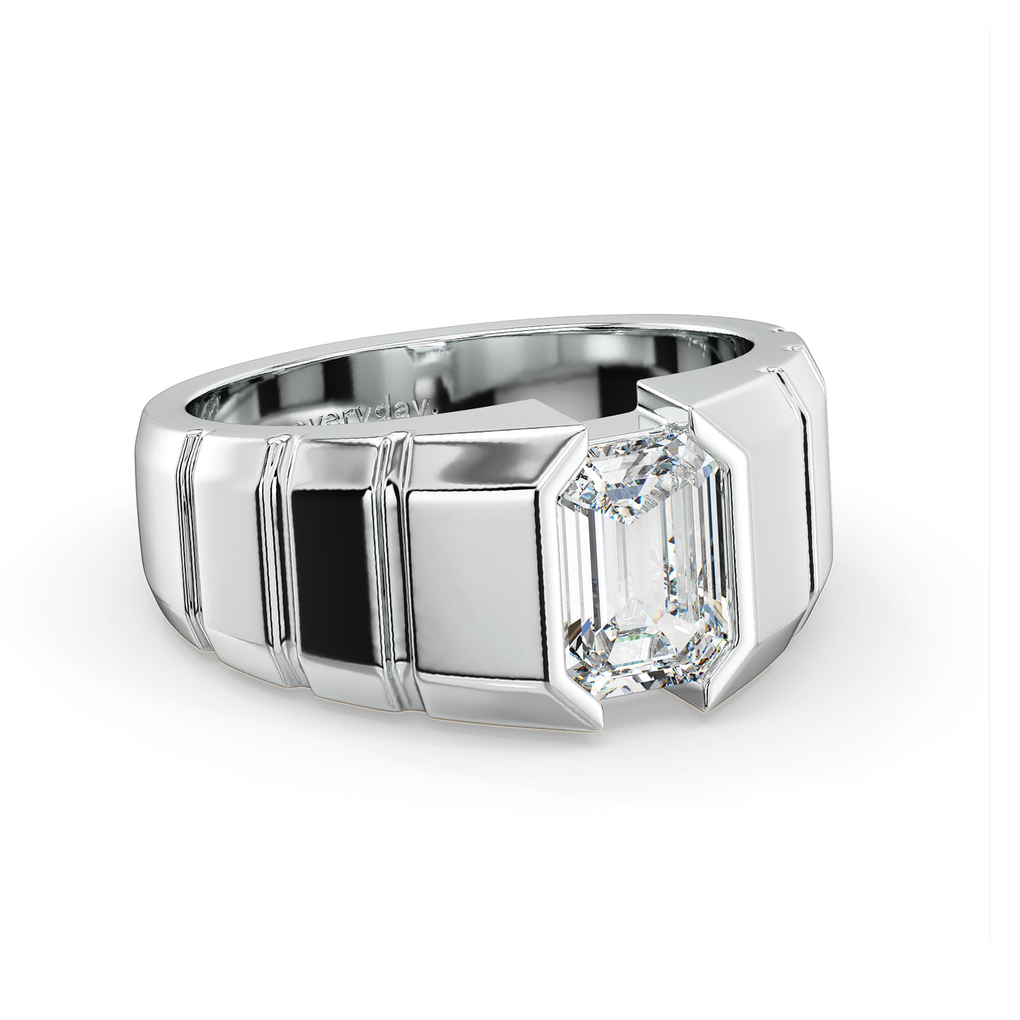 AMBROSE CHANNEL SET EMERALD CUT SOLITAIRE RING WITH TEXTURED SHANK, GOLD