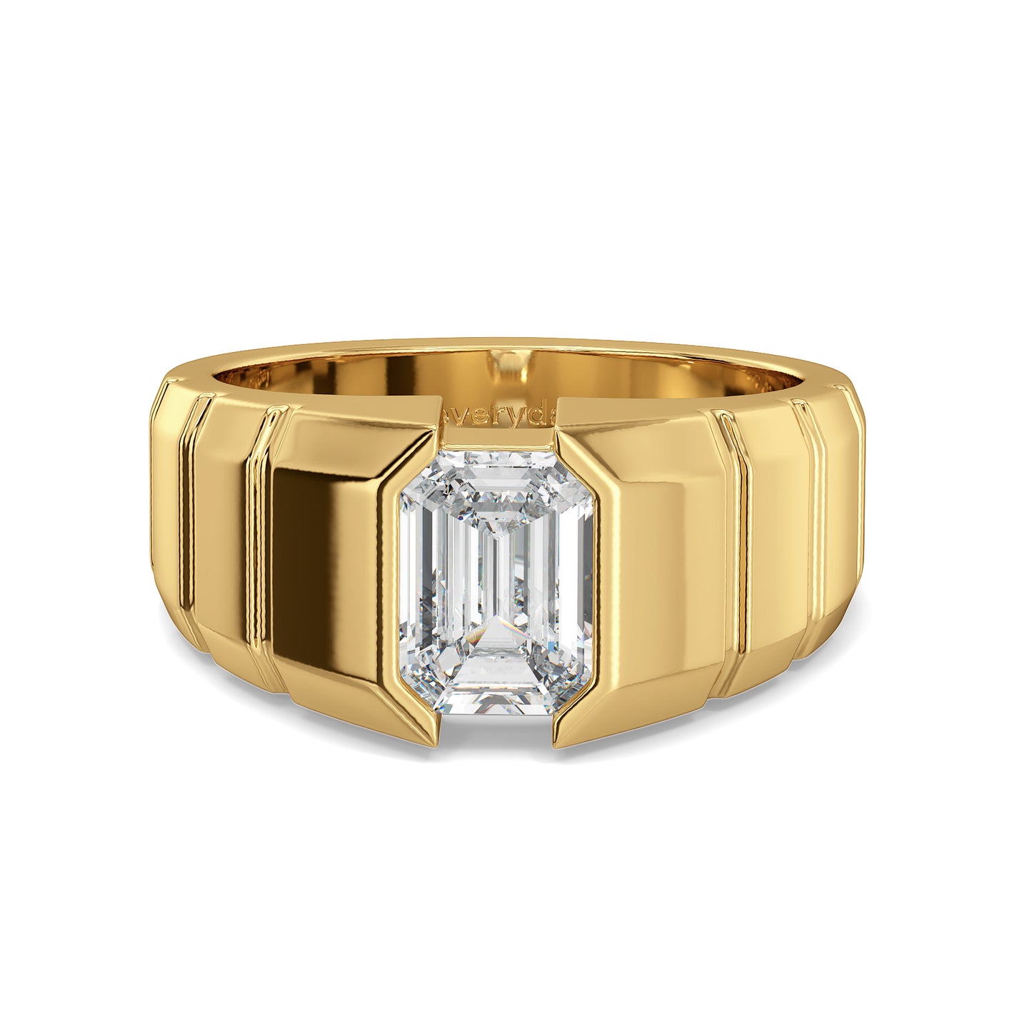 AMBROSE CHANNEL SET EMERALD CUT SOLITAIRE RING WITH TEXTURED SHANK, GOLD