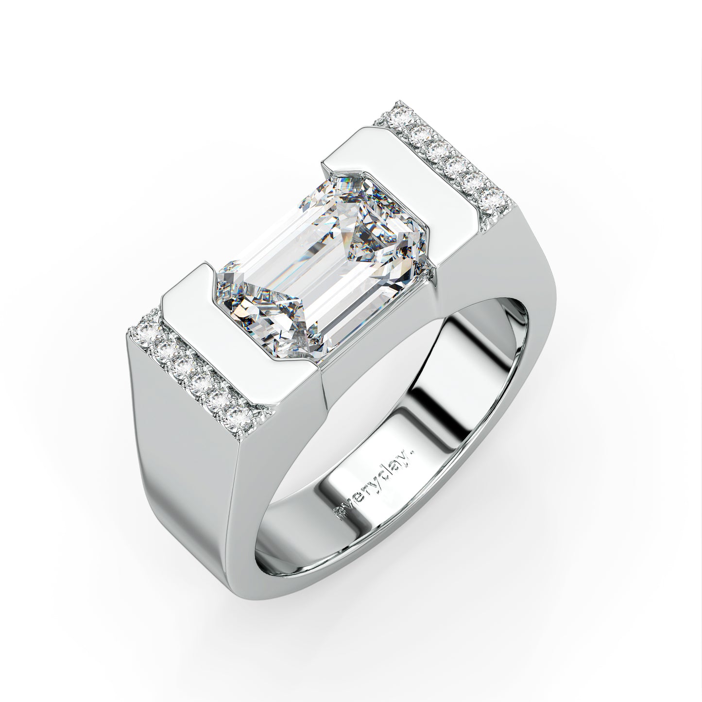 AMBROSE CHANNEL SET EMERALD CUT SOLITAIRE SIGNET RING, GOLD