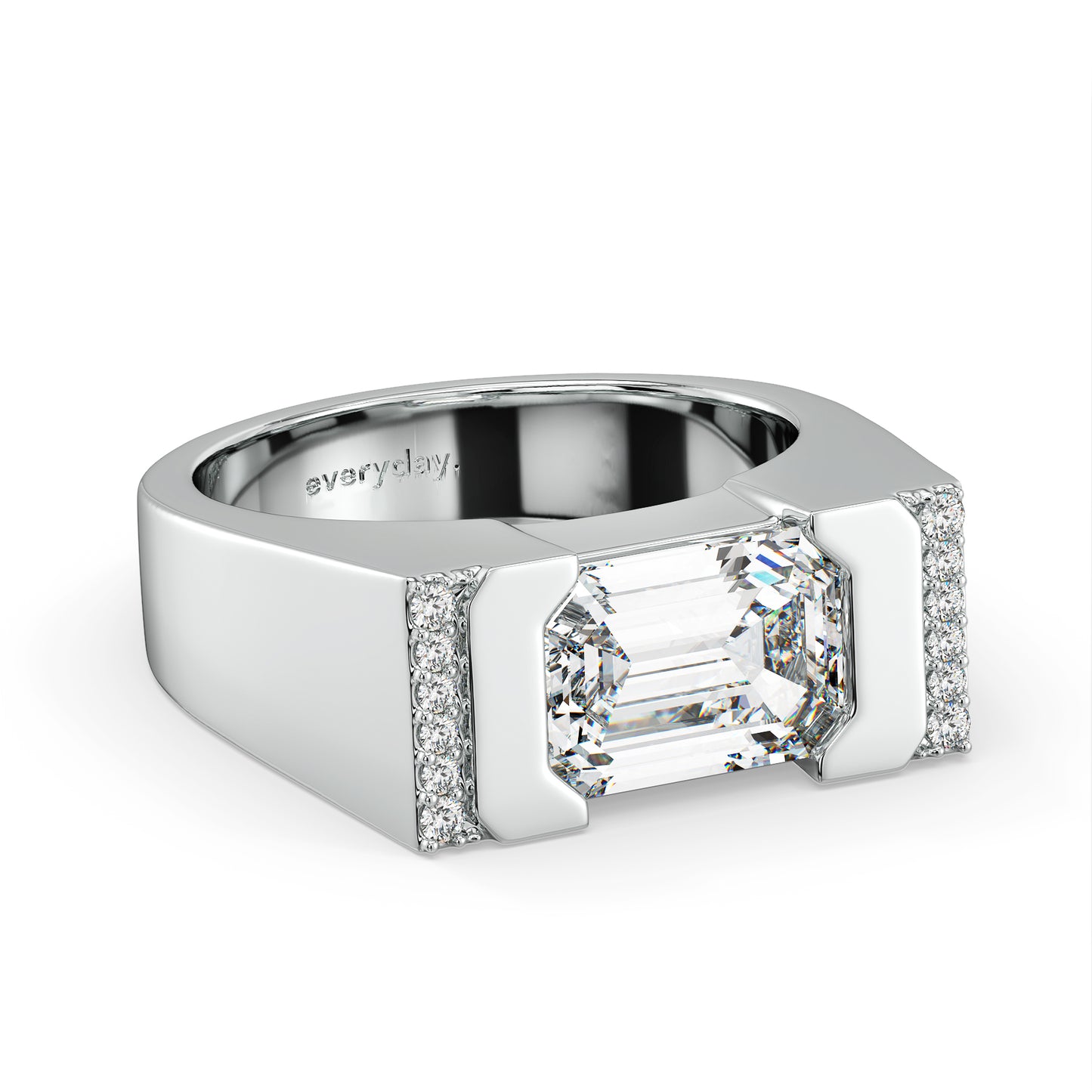 AMBROSE CHANNEL SET EMERALD CUT SOLITAIRE SIGNET RING, GOLD