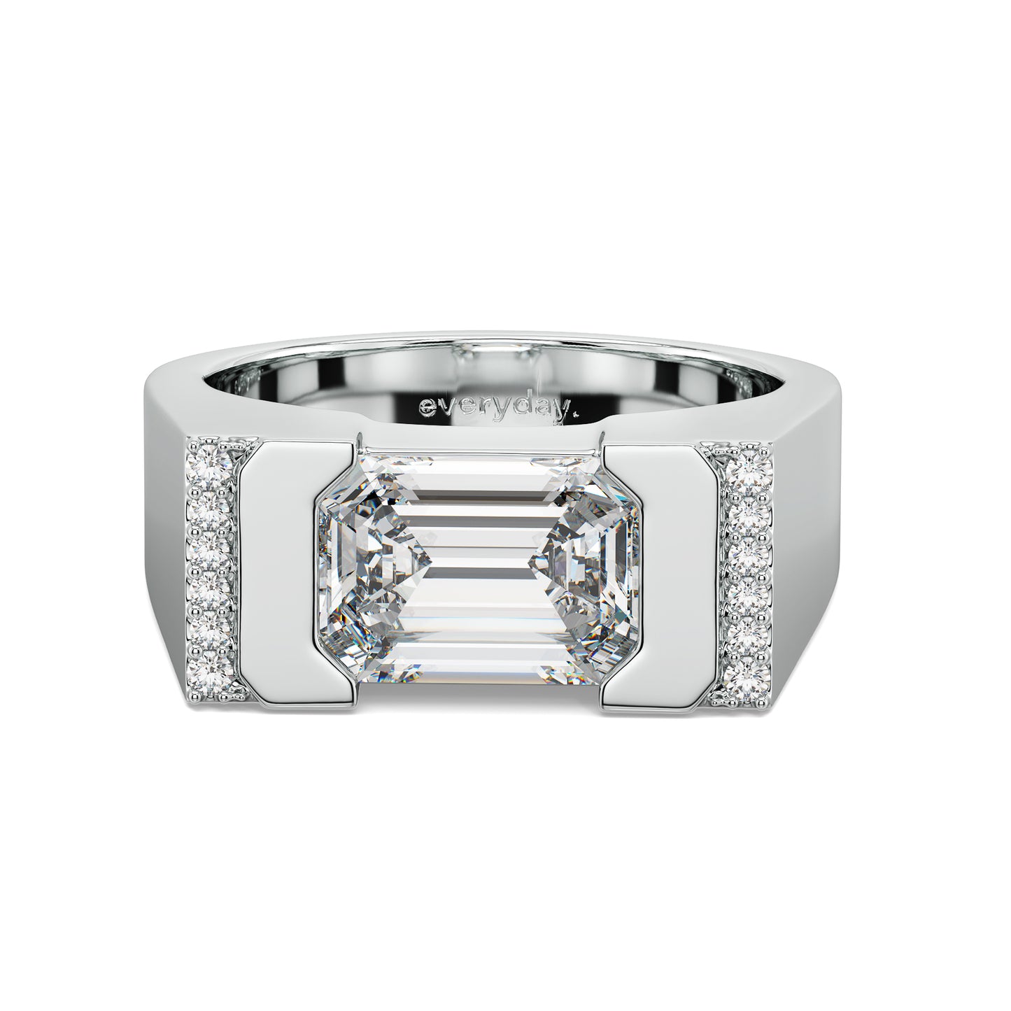 AMBROSE CHANNEL SET EMERALD CUT SOLITAIRE SIGNET RING, GOLD