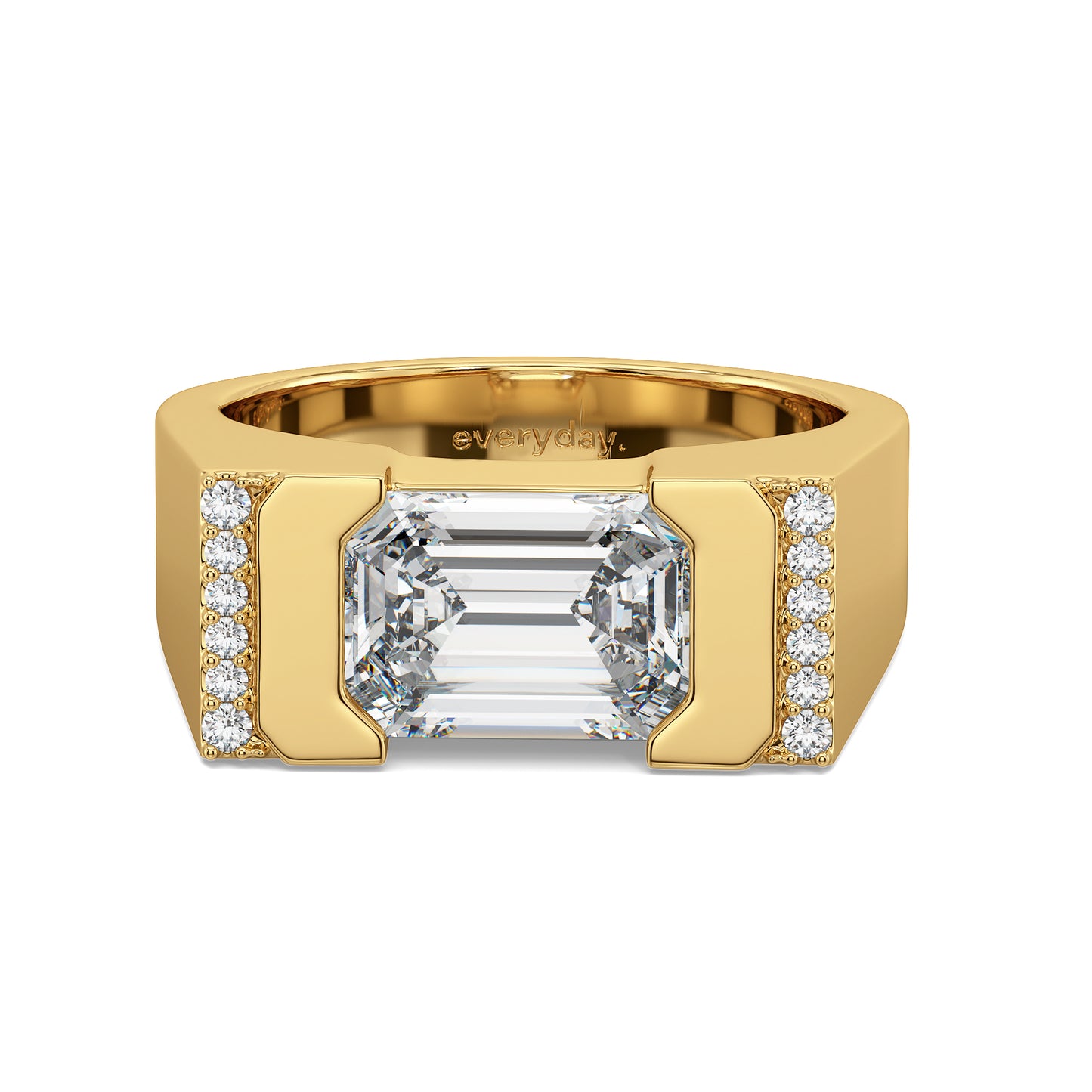 AMBROSE CHANNEL SET EMERALD CUT SOLITAIRE SIGNET RING, GOLD