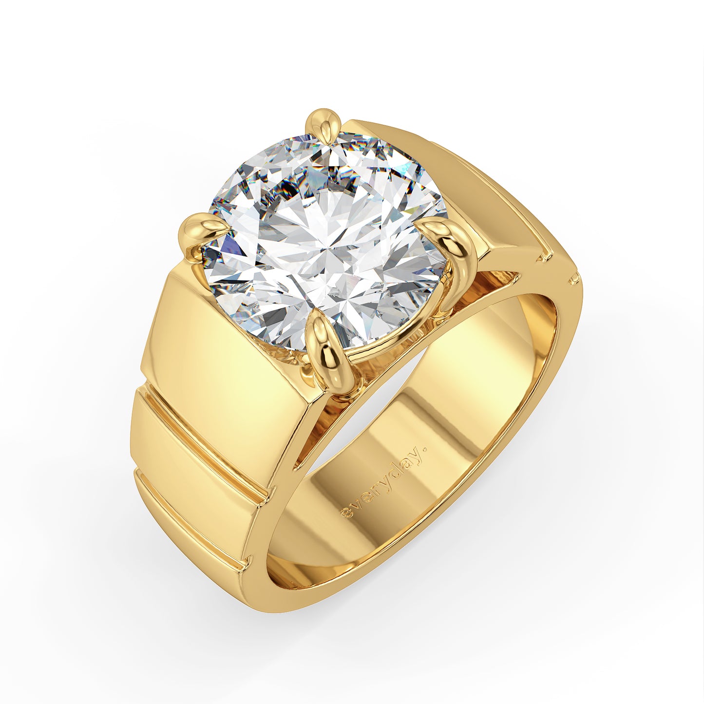 ARTHUR ROUND CUT SOLITAIRE RING WITH TEXTURED SHANK, GOLD