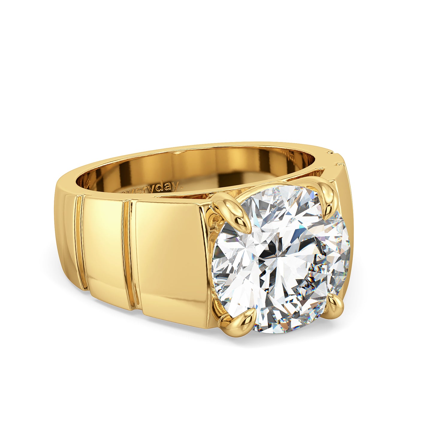 ARTHUR ROUND CUT SOLITAIRE RING WITH TEXTURED SHANK, GOLD