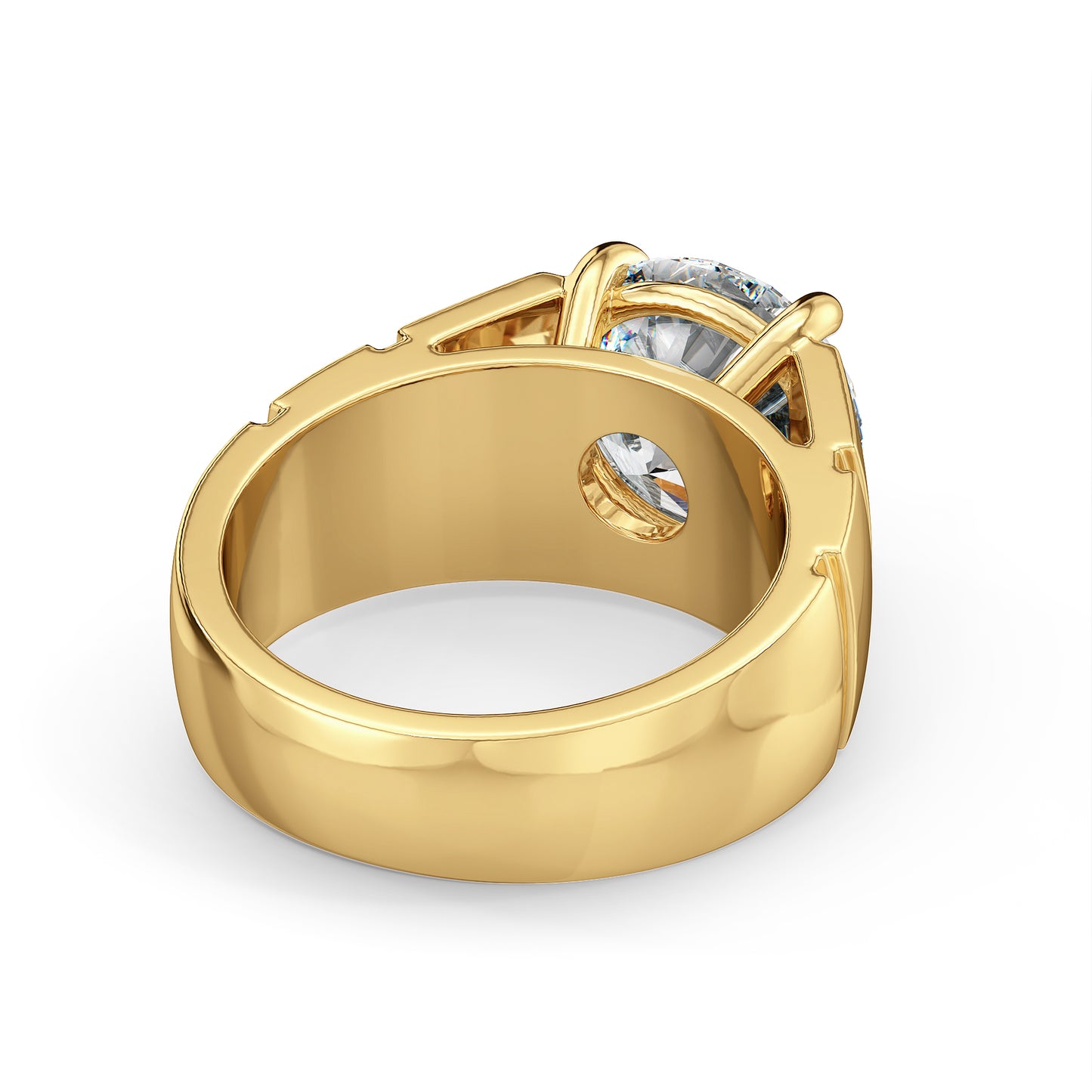 ARTHUR ROUND CUT SOLITAIRE RING WITH TEXTURED SHANK, GOLD