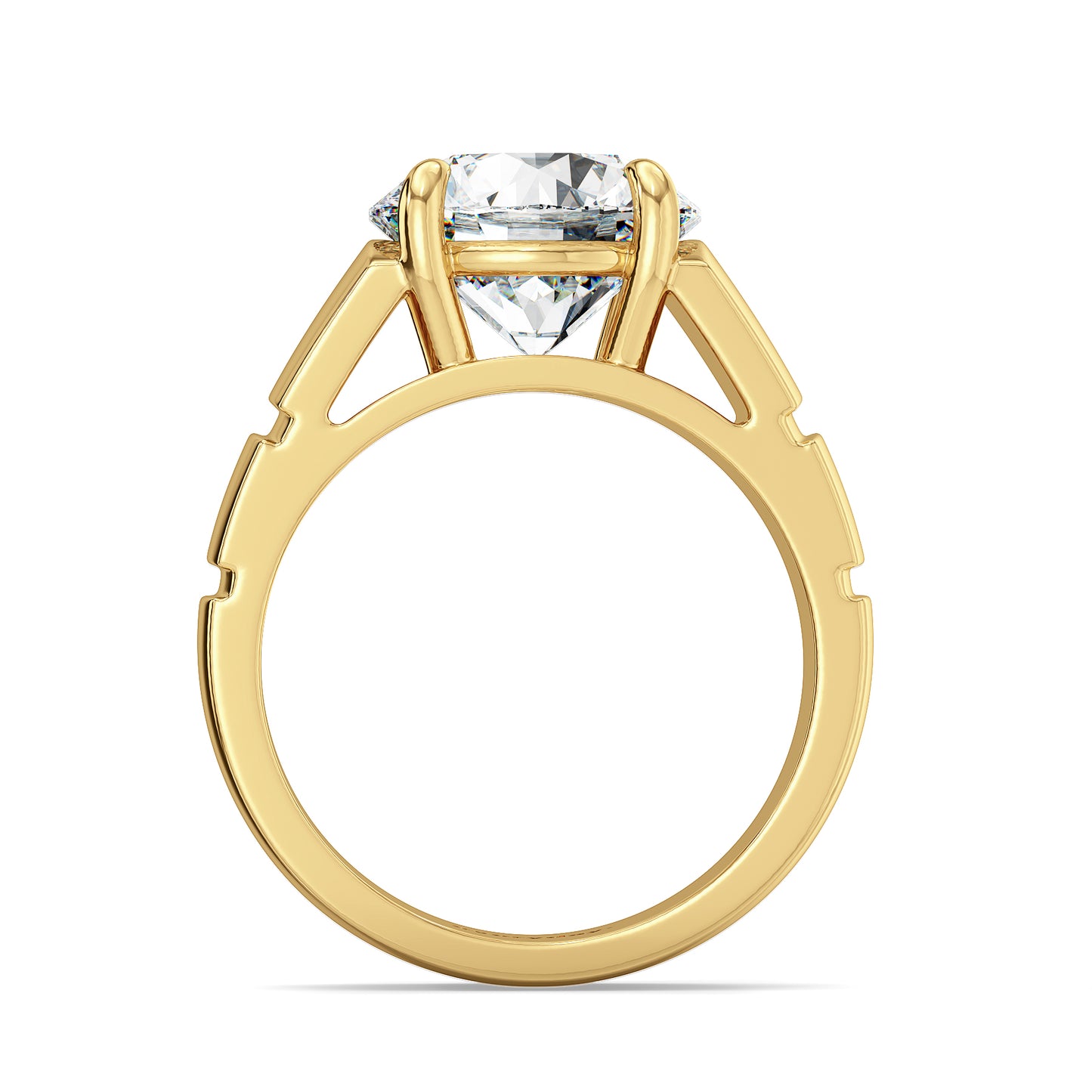 ARTHUR ROUND CUT SOLITAIRE RING WITH TEXTURED SHANK, GOLD