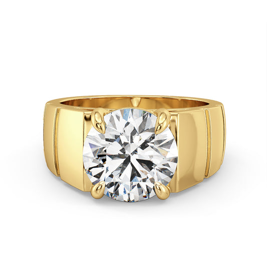 ARTHUR ROUND CUT SOLITAIRE RING WITH TEXTURED SHANK, GOLD