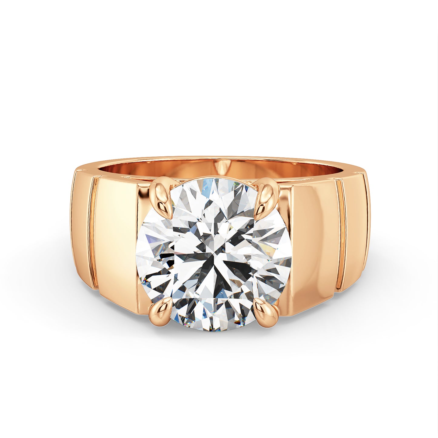 ARTHUR ROUND CUT SOLITAIRE RING WITH TEXTURED SHANK, GOLD