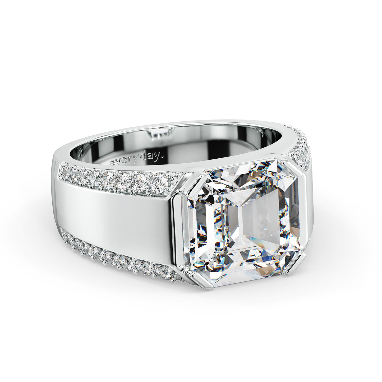 FRANCIS ASSCHER CUT SOLITAIRE RING WITH STUDDED OUTLINES, GOLD