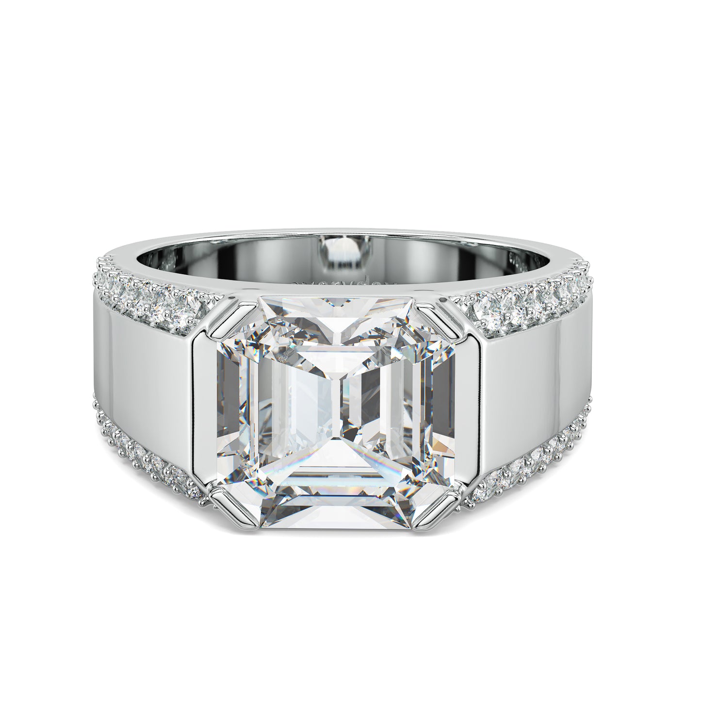 FRANCIS ASSCHER CUT SOLITAIRE RING WITH STUDDED OUTLINES, GOLD