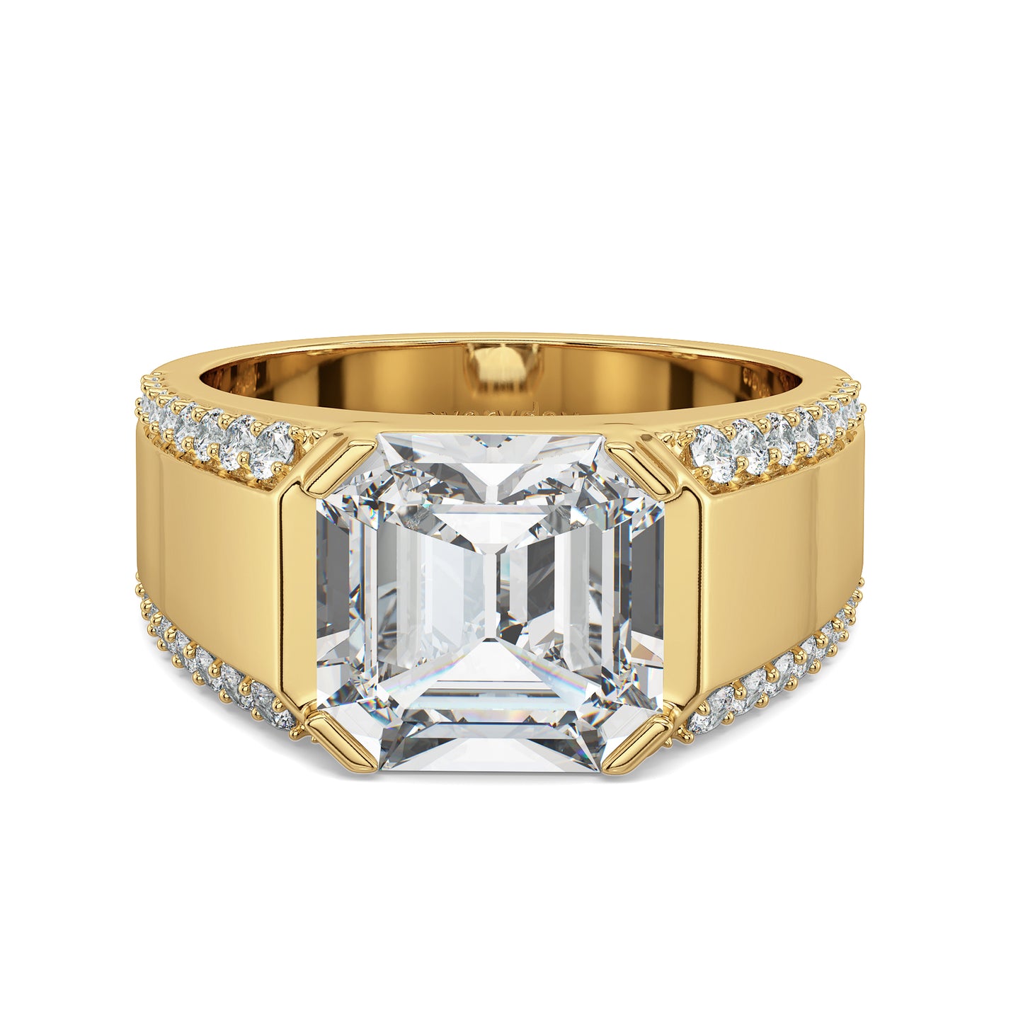 FRANCIS ASSCHER CUT SOLITAIRE RING WITH STUDDED OUTLINES, GOLD