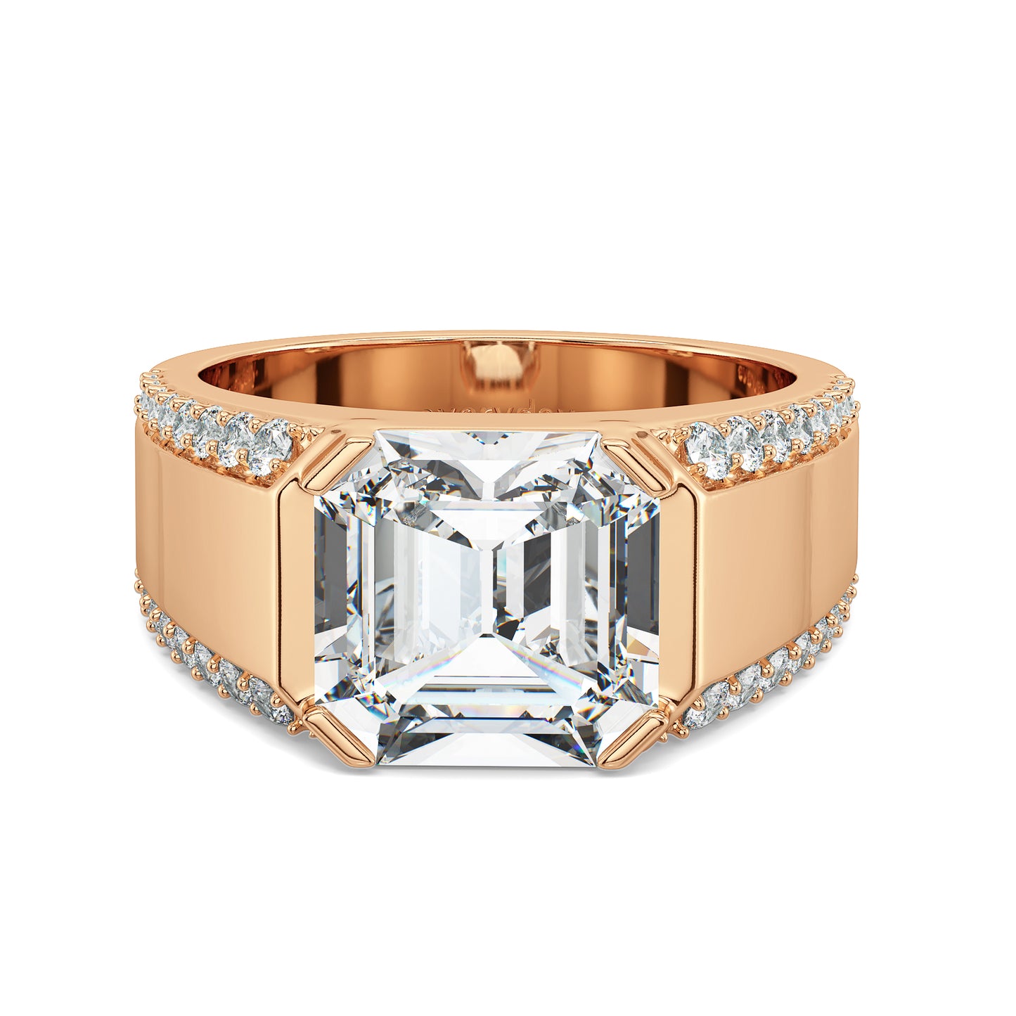 FRANCIS ASSCHER CUT SOLITAIRE RING WITH STUDDED OUTLINES, GOLD