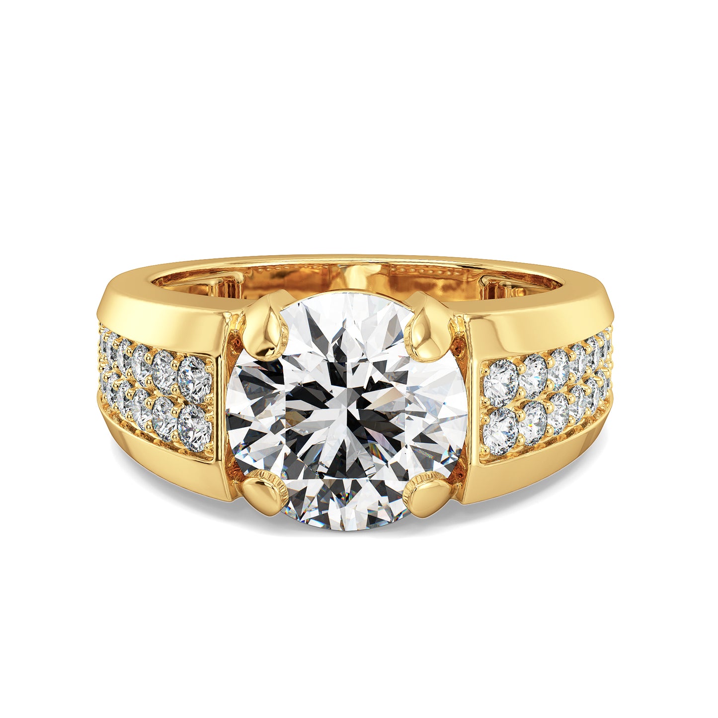 ARTHUR ROUND CUT SOLITAIRE RING WITH A STUDDED SHANK, GOLD