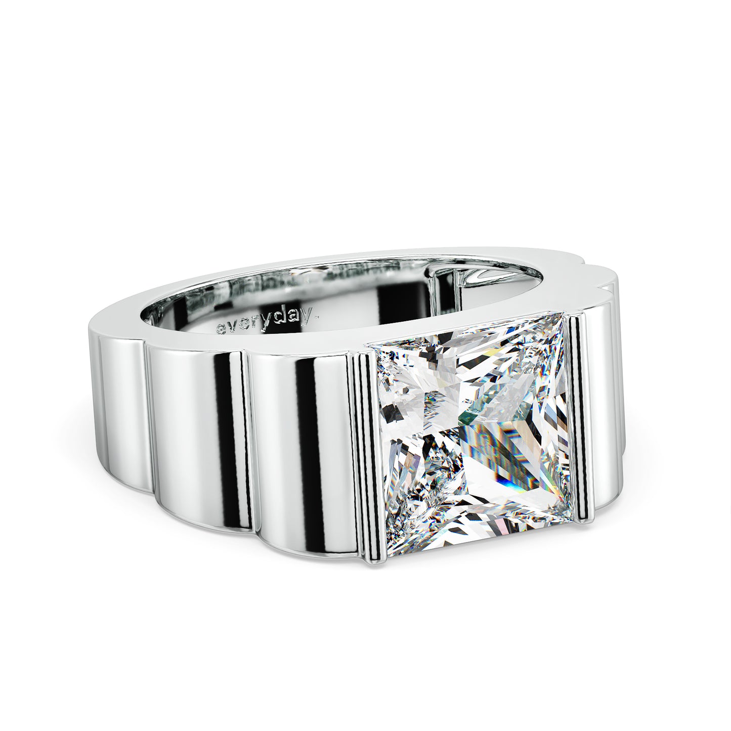 OLIVER PRINCESS CUT SOLITAIRE RING WITH A TEXTURED SHANK, GOLD