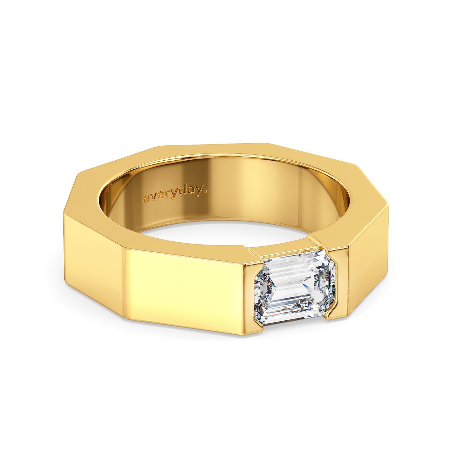 AMBROSE EMERALD CUT HALF BEZEL SET SOLITAIRE BAND, GOLD