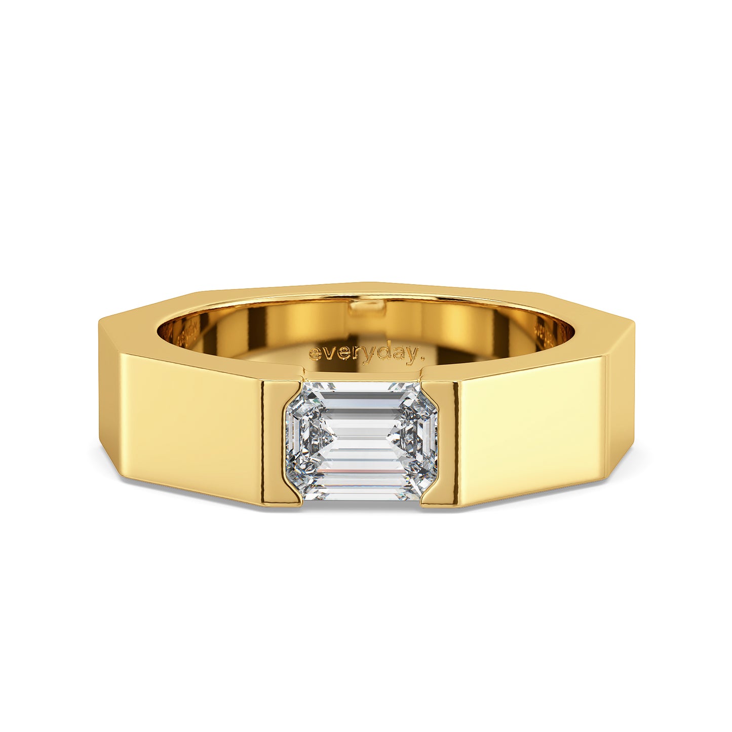 AMBROSE EMERALD CUT HALF BEZEL SET SOLITAIRE BAND, GOLD