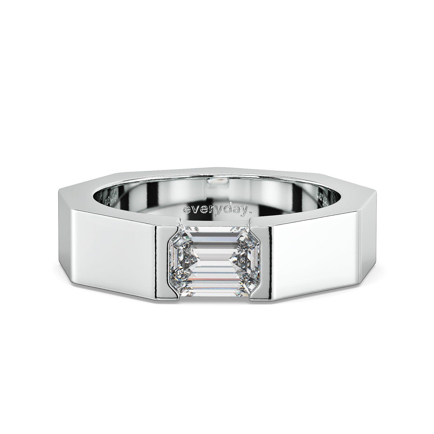 AMBROSE EMERALD CUT HALF BEZEL SET SOLITAIRE BAND, GOLD