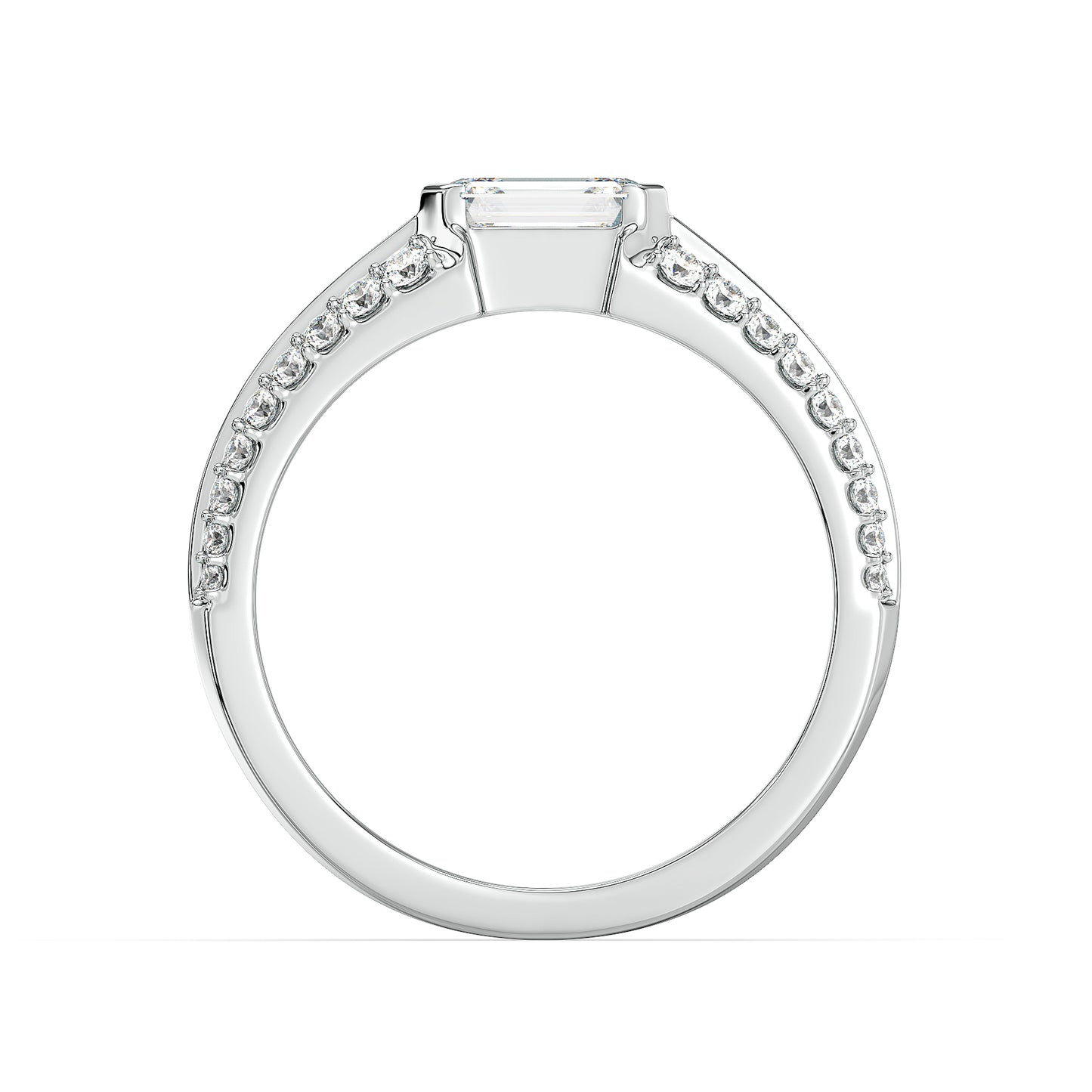 AMBROSE SEMI-STUDDED EMERALD CUT SOLITAIRE RING, GOLD