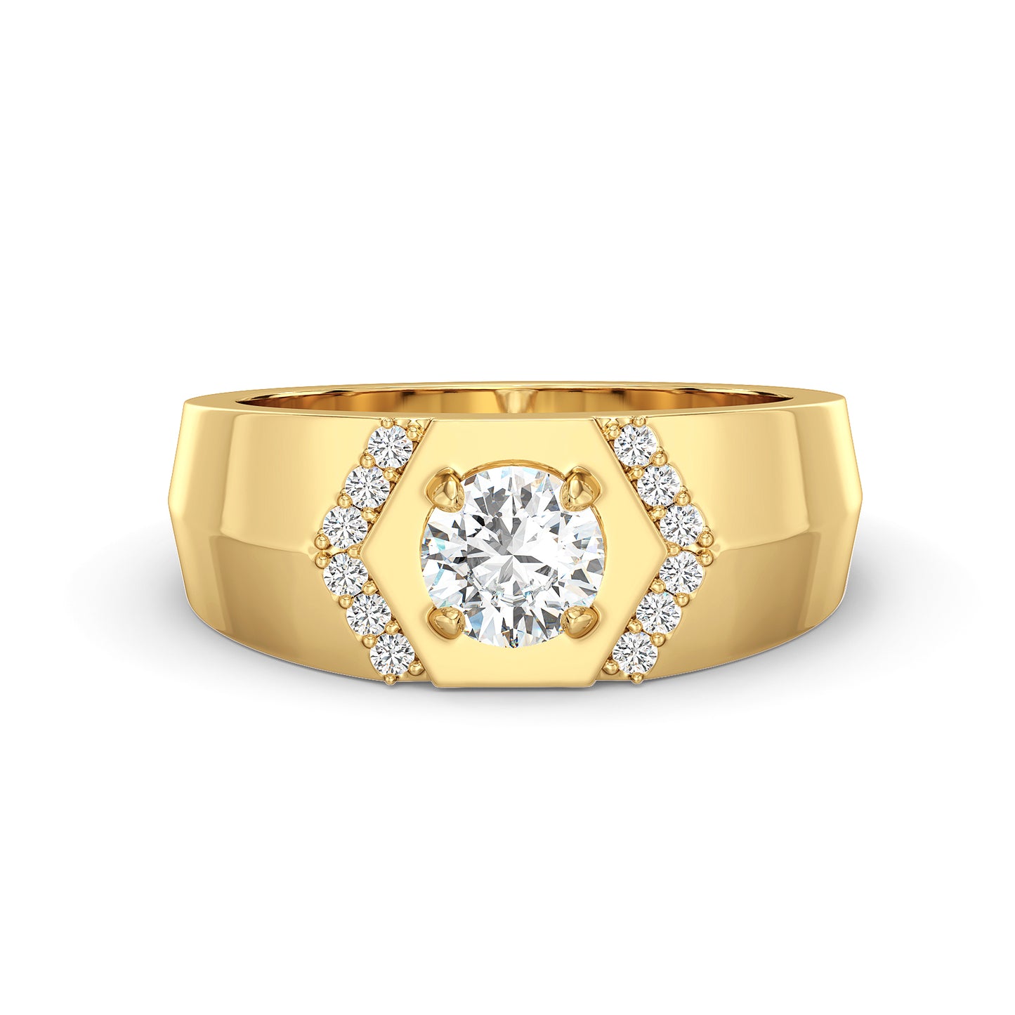 ARTHUR GEOMETRIC HALF HALO ROUND CUT SOLITAIRE RING, GOLD