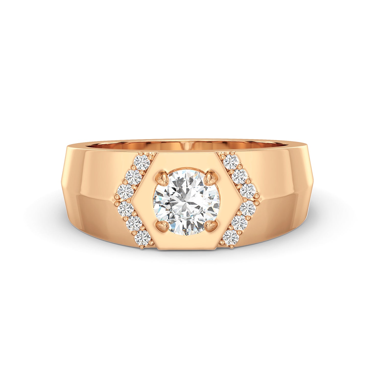 ARTHUR GEOMETRIC HALF HALO ROUND CUT SOLITAIRE RING, GOLD