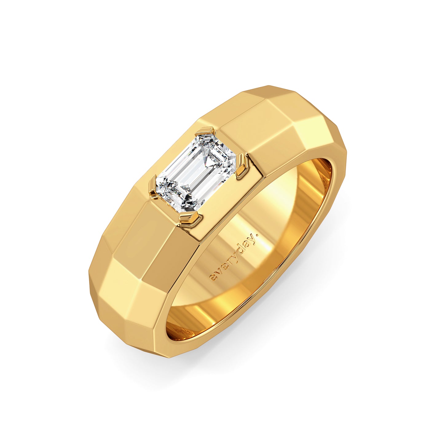 AMBROSE EMERALD CUT SOLIATIRE MULTI-DIMENSIONAL RING, GOLD