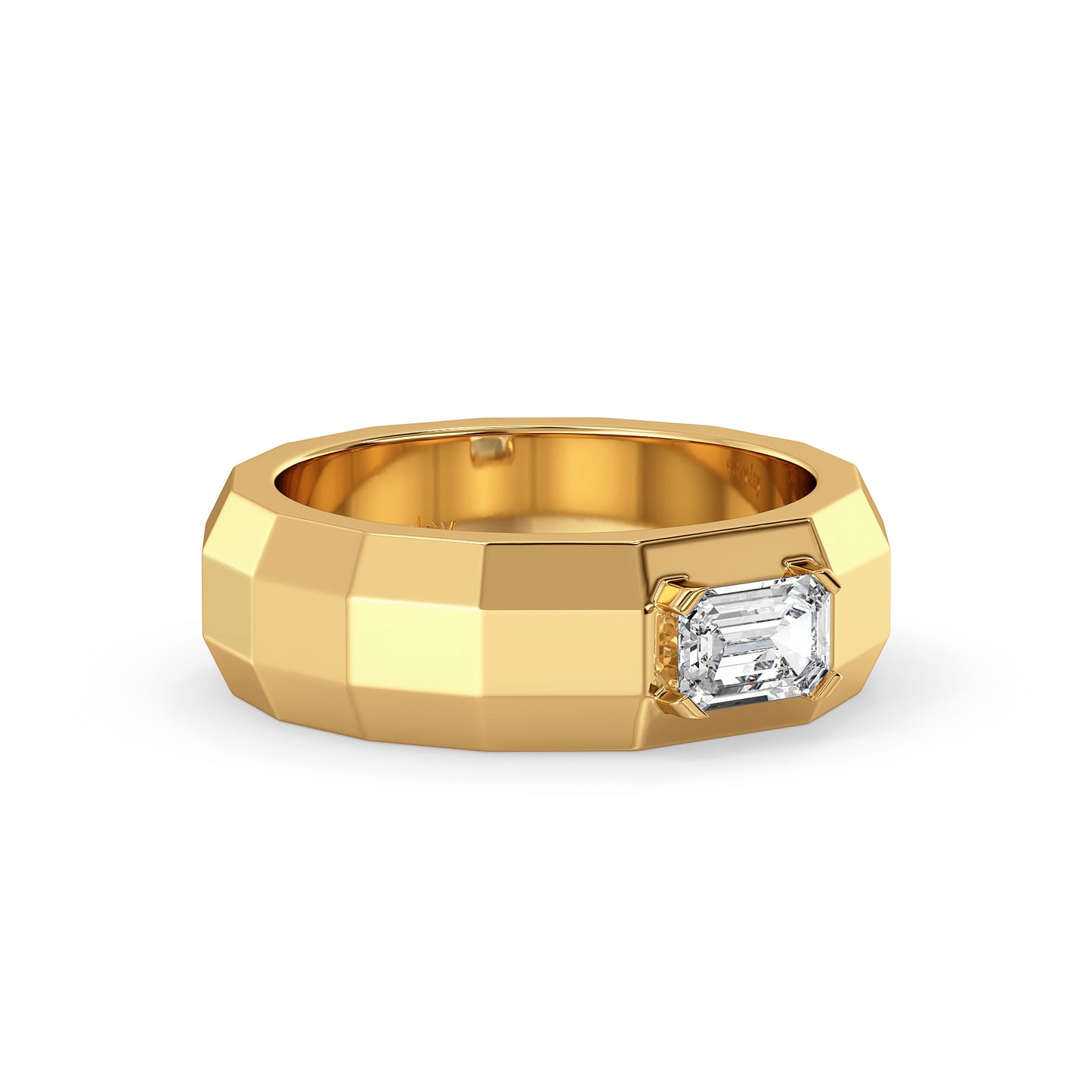 AMBROSE EMERALD CUT SOLIATIRE MULTI-DIMENSIONAL RING, GOLD