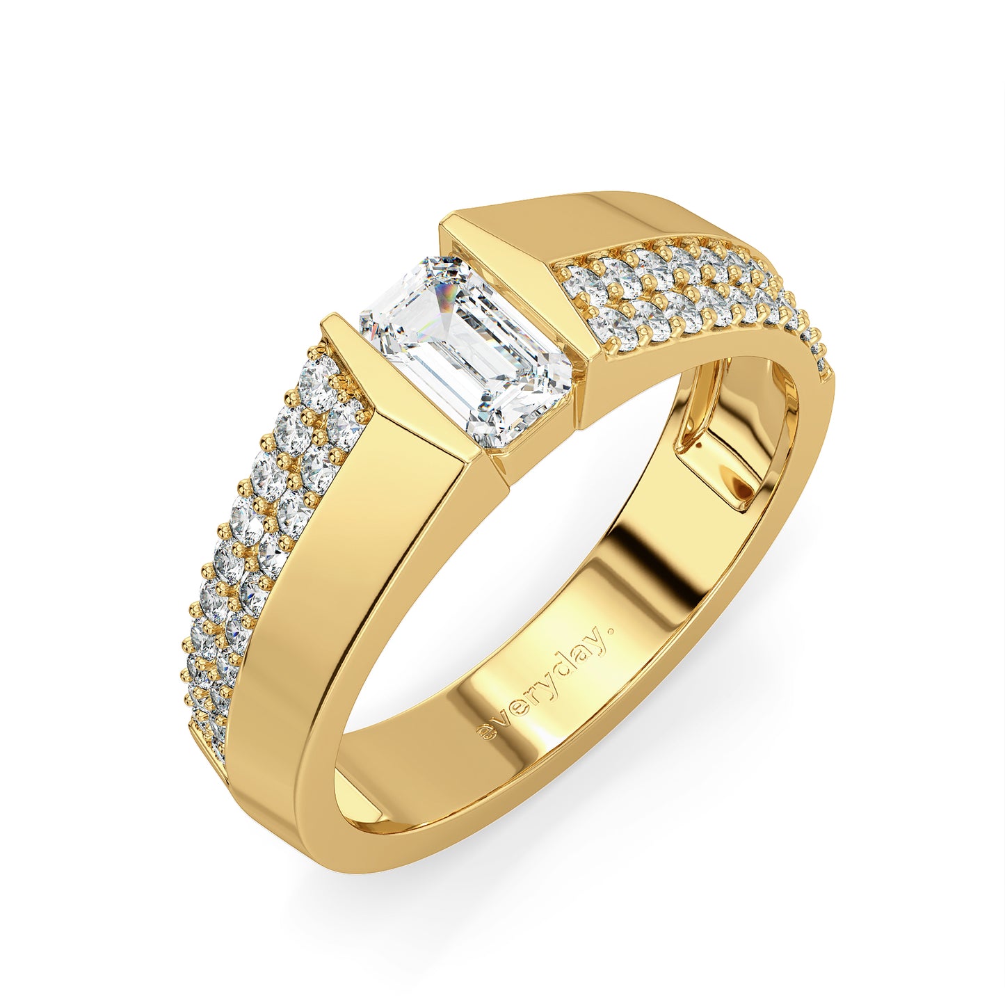 AMBROSE SEMI STUDDED EMERALD CUT SOLIATAIRE RING, GOLD