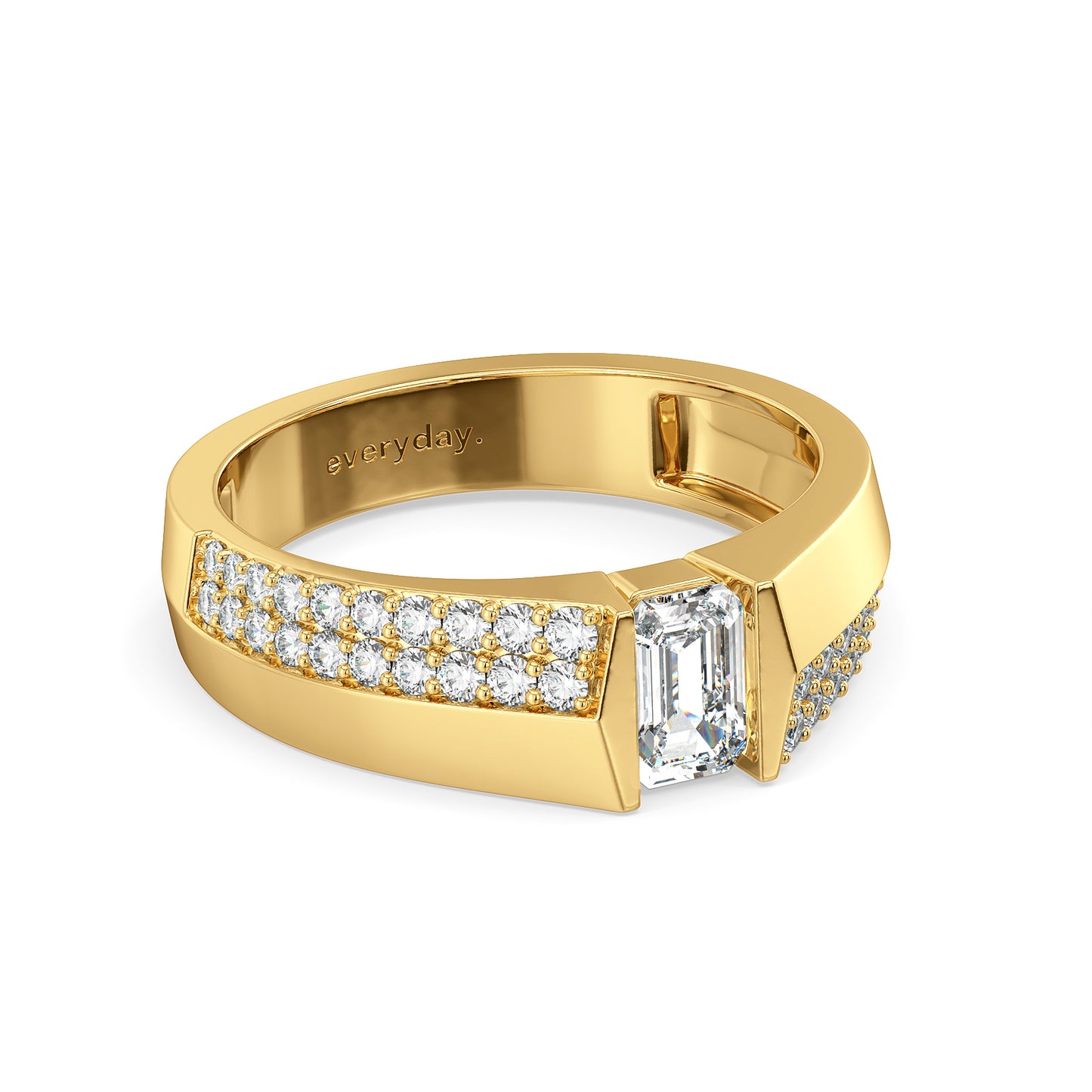 AMBROSE SEMI STUDDED EMERALD CUT SOLIATAIRE RING, GOLD