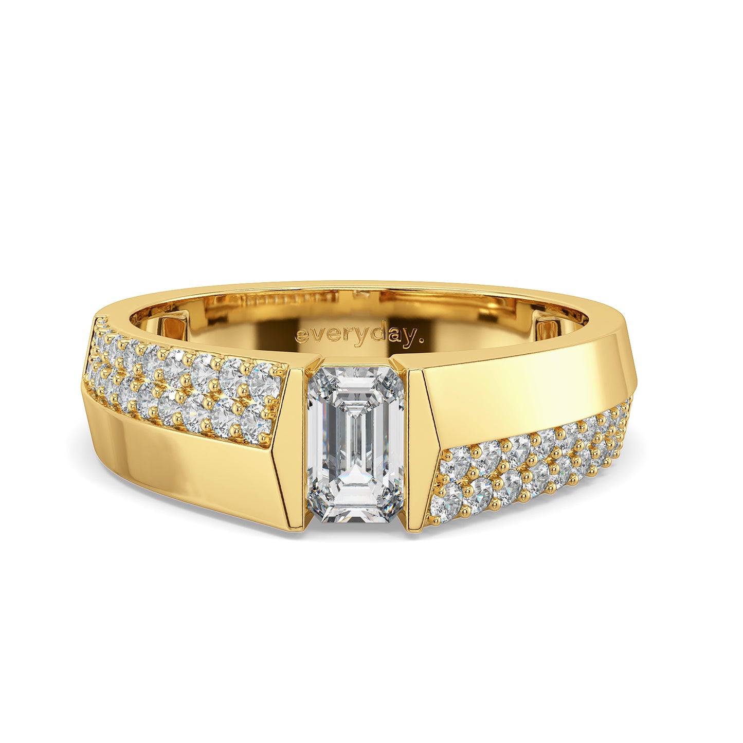 AMBROSE SEMI STUDDED EMERALD CUT SOLIATAIRE RING, GOLD