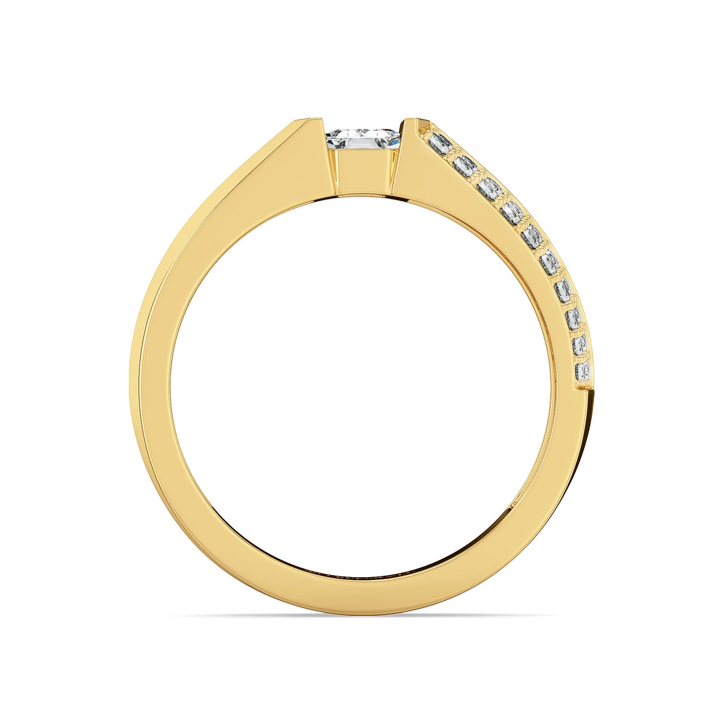 AMBROSE SEMI STUDDED EMERALD CUT SOLIATAIRE RING, GOLD