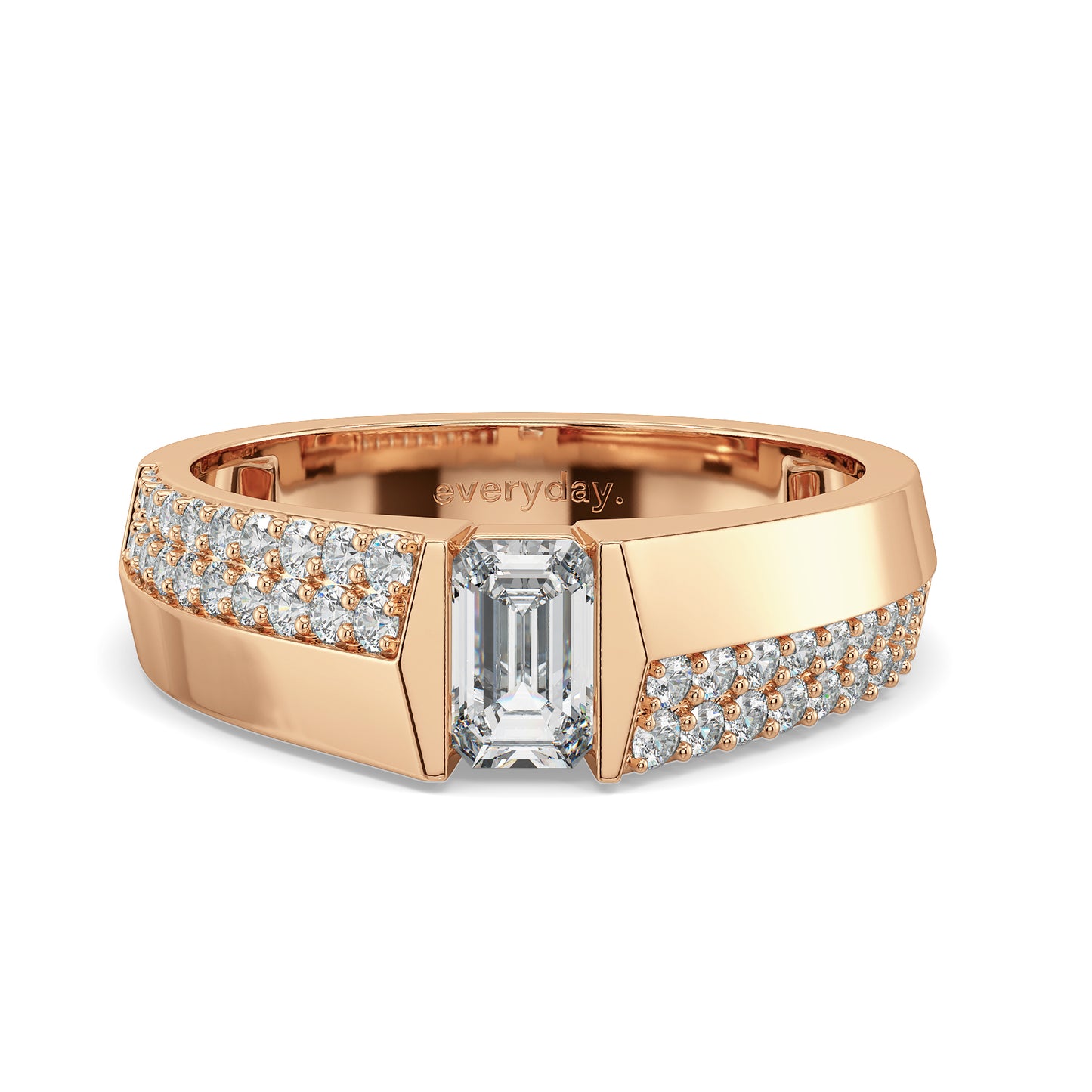 AMBROSE SEMI STUDDED EMERALD CUT SOLIATAIRE RING, GOLD