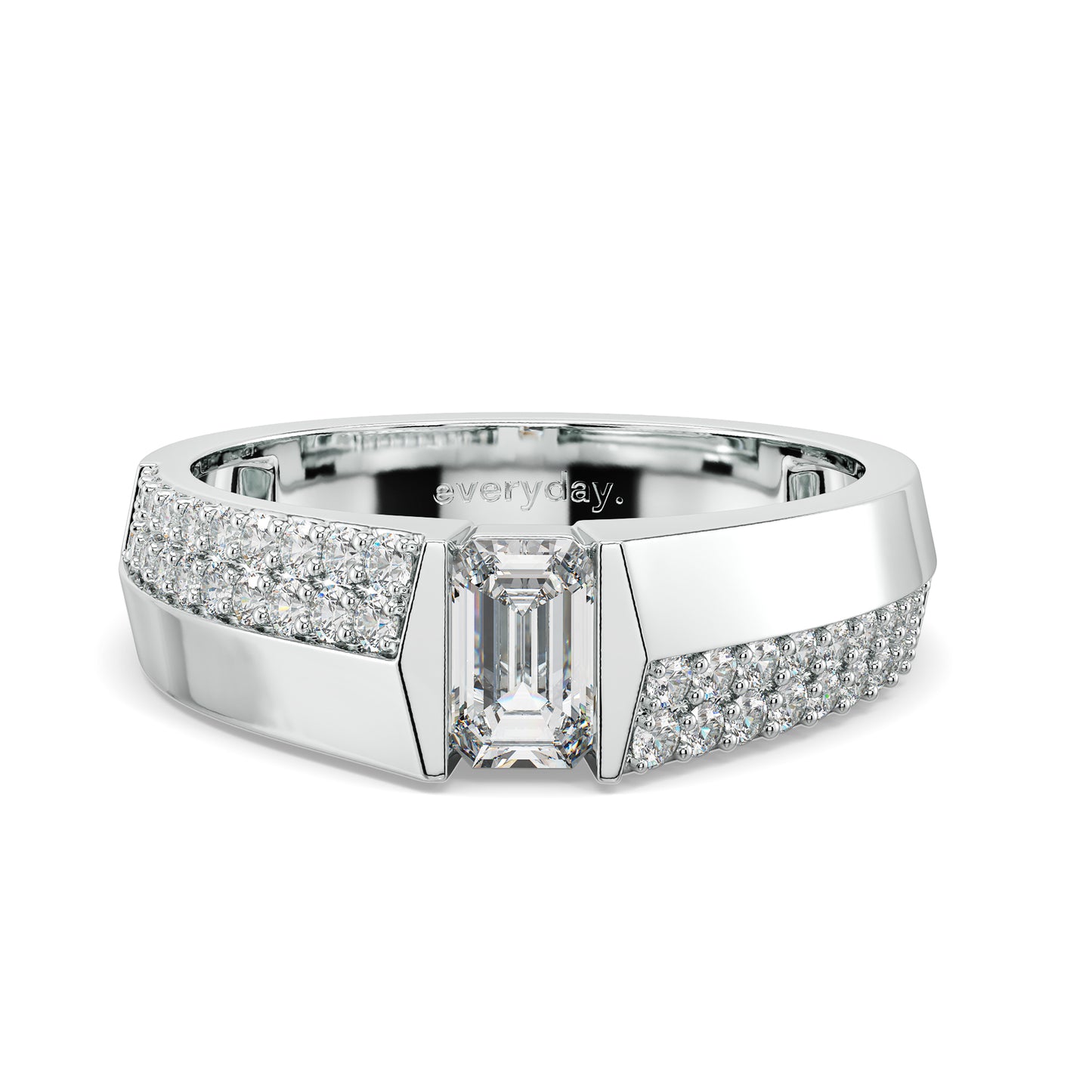 AMBROSE SEMI STUDDED EMERALD CUT SOLIATAIRE RING, GOLD