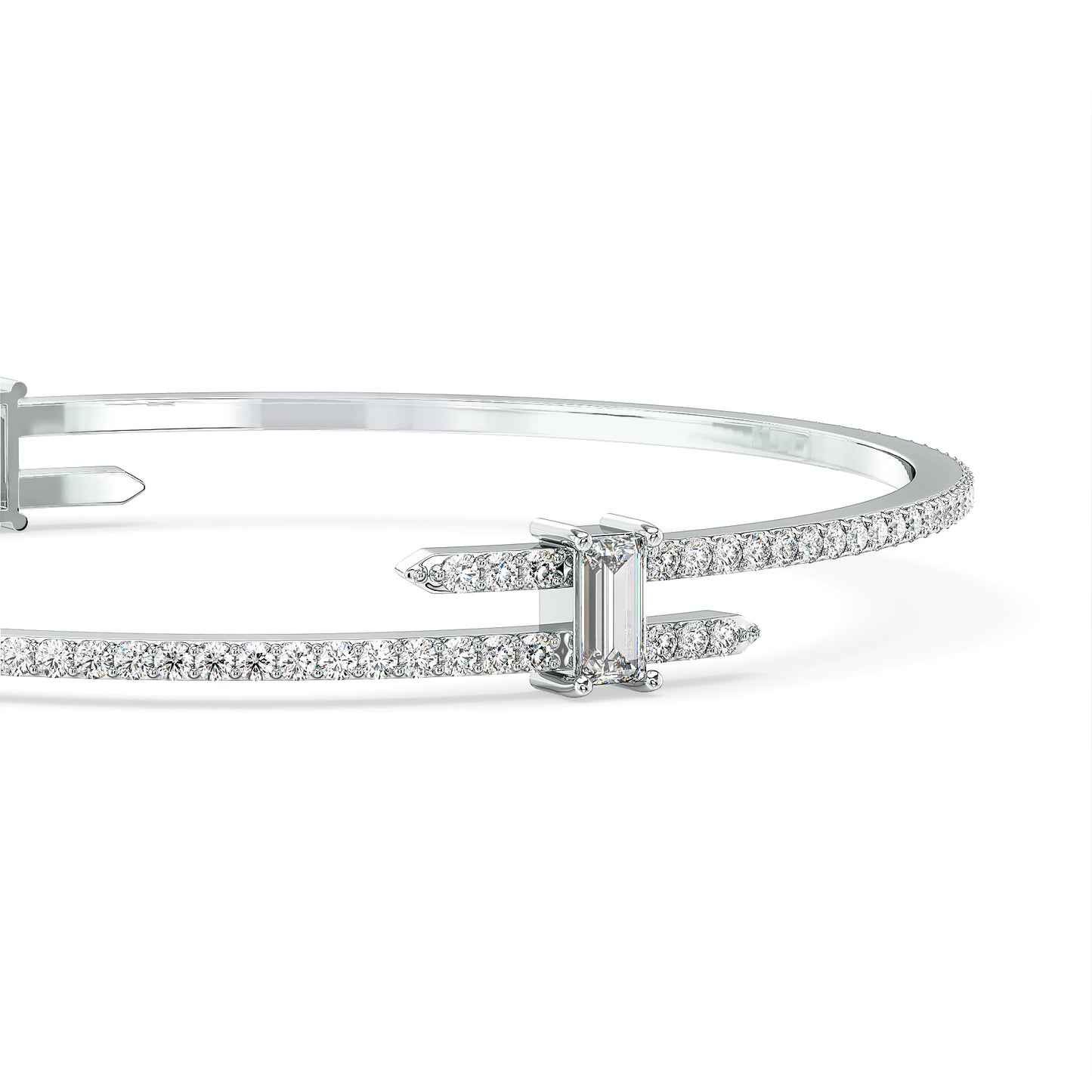 IRIS BAGUETTE CUT DIAMOND BANGLE WITH SIDE STONES, GOLD