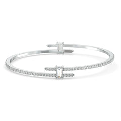 IRIS BAGUETTE CUT LAB GROWN DIAMOND BANGLE WITH SIDE STONES, GOLD