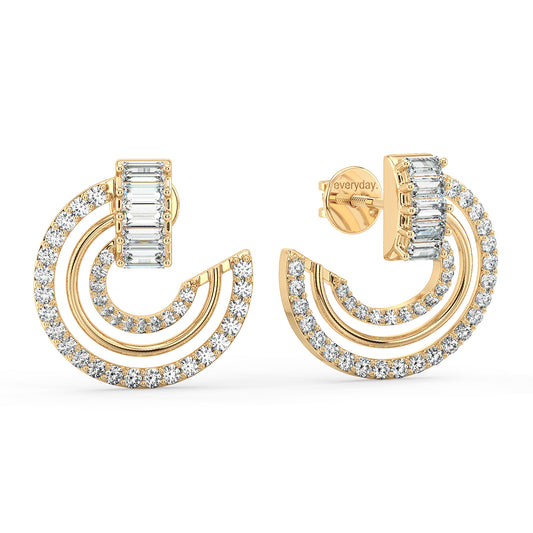 HEATHER BAGUETTE CUT DIAMOND STUDDED HOOPS, GOLD