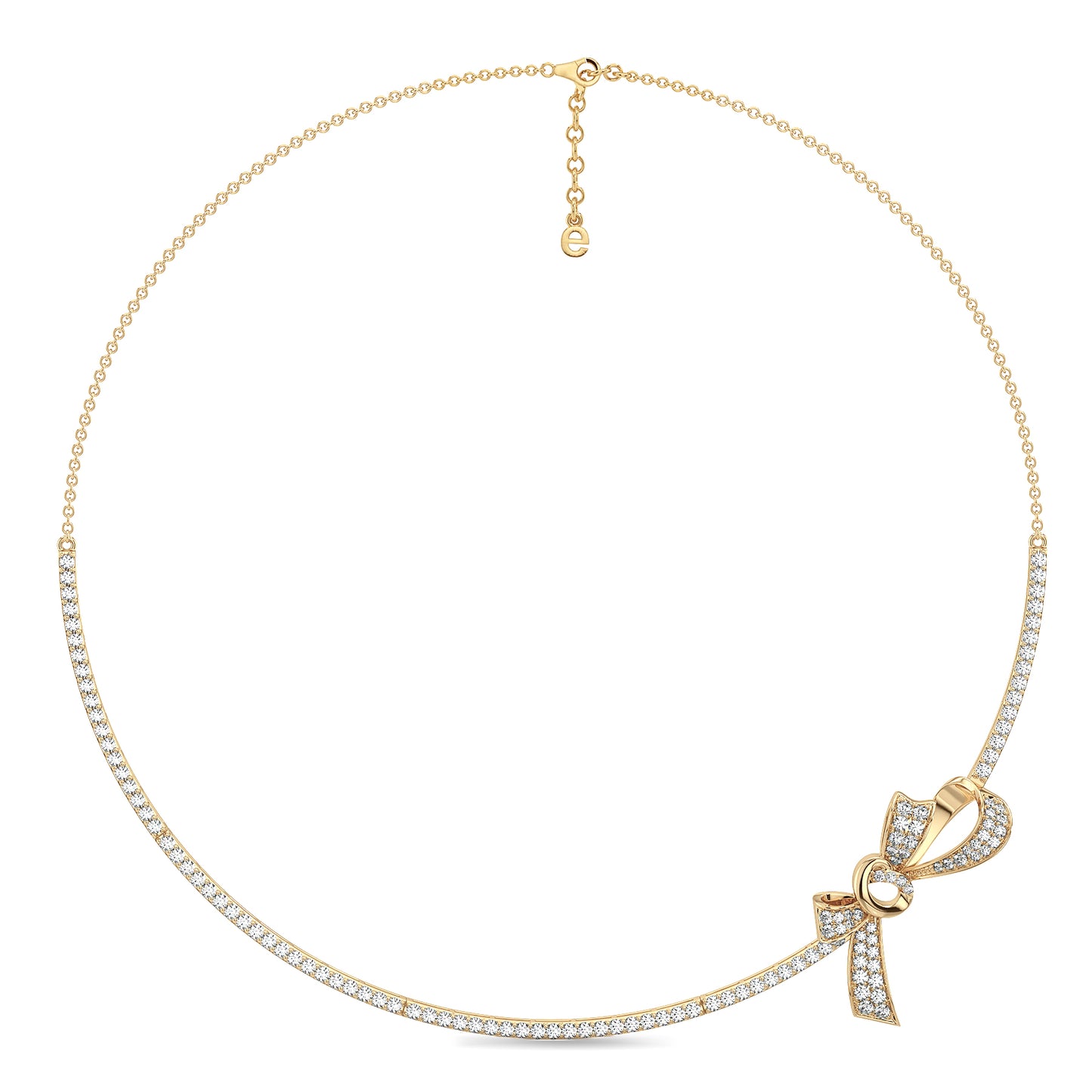 HEATHER ROUND CUT DIAMOND STUDDED BOW NECKLACE, GOLD