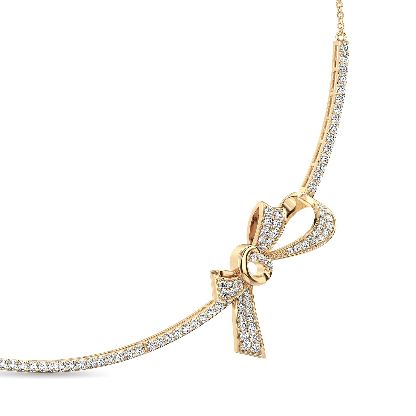 HEATHER ROUND CUT DIAMOND STUDDED BOW NECKLACE, GOLD